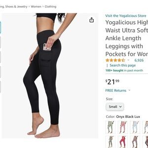 Yogalicious High
Waist Ultra Soft 7/8
Ankle Length
Leggings with Pockets